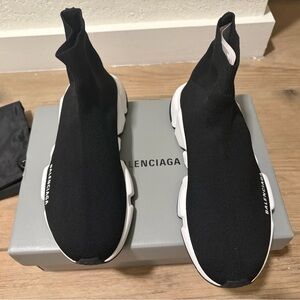 Balenciaga Black and White Speed Runner Sneakers